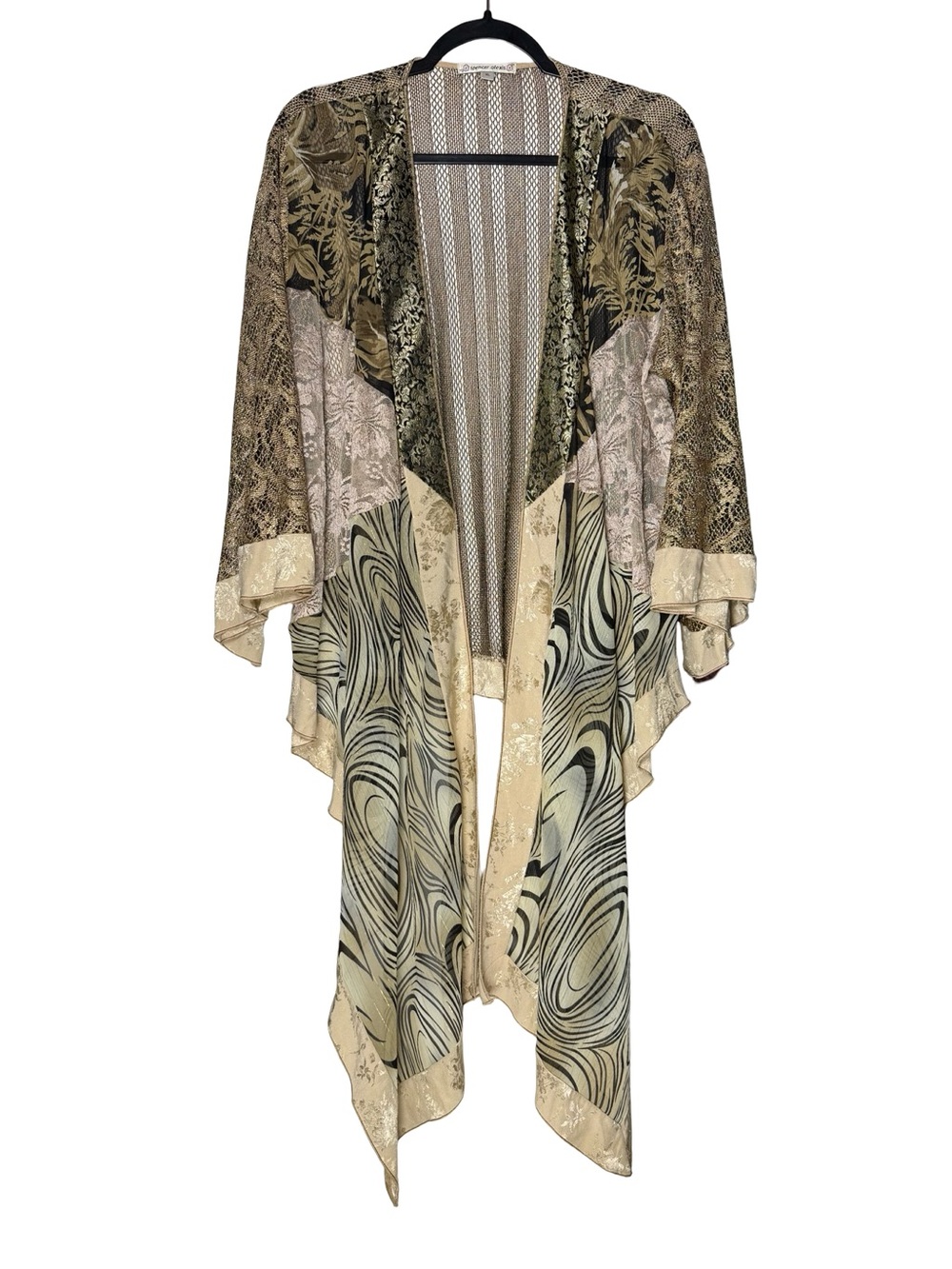 Spencer Alexis Open Kimono Top XL Whimsigoth Patchwork Lace Metallic Lagenlook